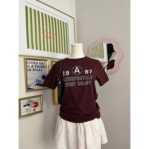 Aeropostale West Coast 1987 Graphic T-Shirt Maroon Burgundy XS Short Sleeve Tee